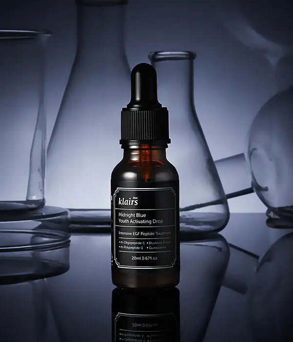 Bottle of Klairs Midnight Blue Youth Activating Drop, the secret to youthful skin in Korean skincare.
