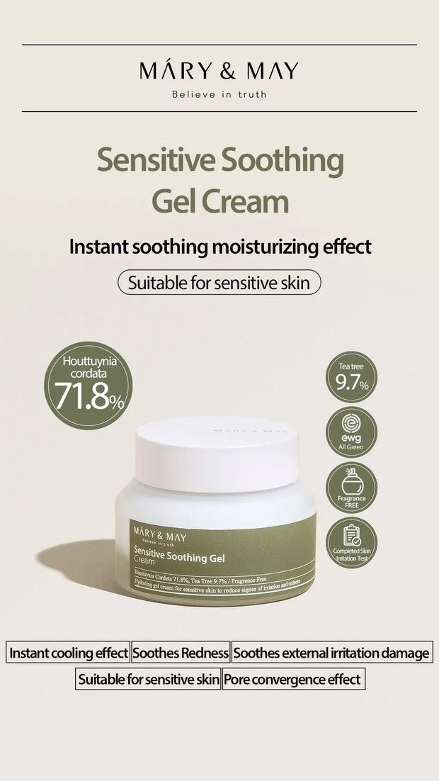 Mary&May Sensitive Soothing Gel Blemish Cream packaging and texture