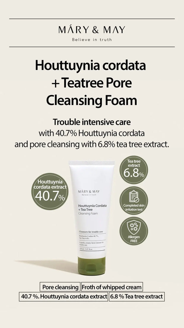 MARY & MAY-Houttuynia Cordata + Tea Tree Cleansing Foam - 150ml labellevieboutique