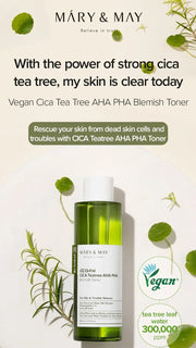 Vegan CICA Tea Tree AHA PHA Toner bottle by Mary&May.